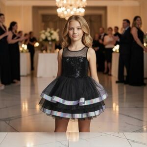 NWT‎ Bonnie Jean Girls Sleeveless Illusion Neckline Party Dress Formal Holiday